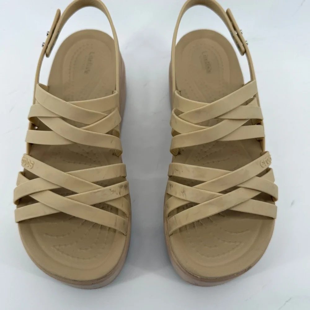 Crocs Brooklyn Strappy Low Wedge Sandal Chai Cream Women 6 Comfort LiteRide Y2K